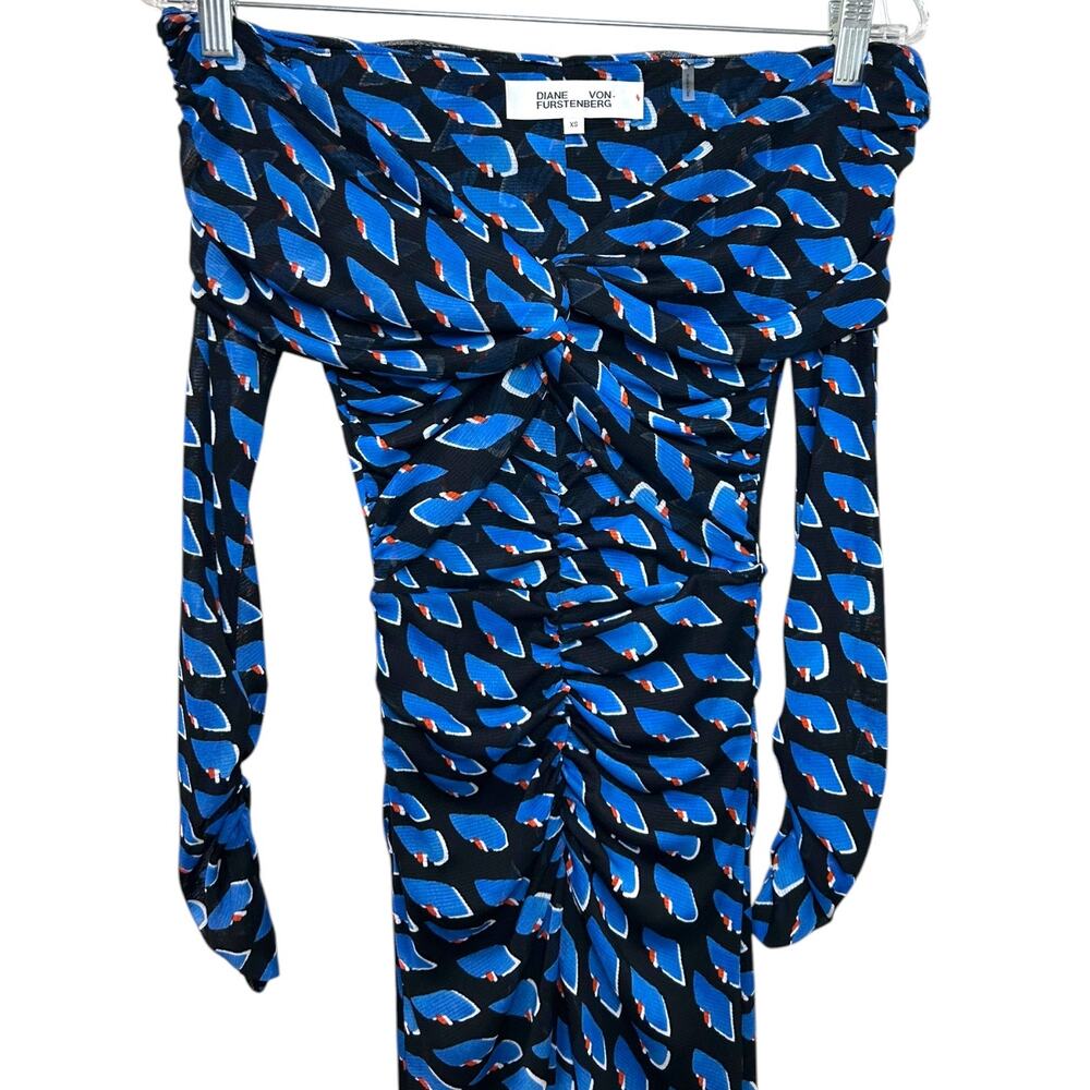 Diane Von Furstenberg ‘Ganesa’ Mini Dress Off-Shoulder Mesh Ruched Black X-Small - Picture 5 of 12